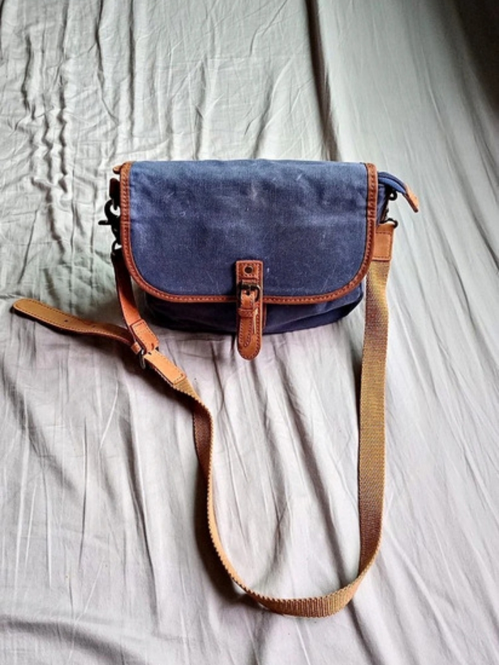 Baggalini Crossbody Bag in Blue & Brown Genuine Leather